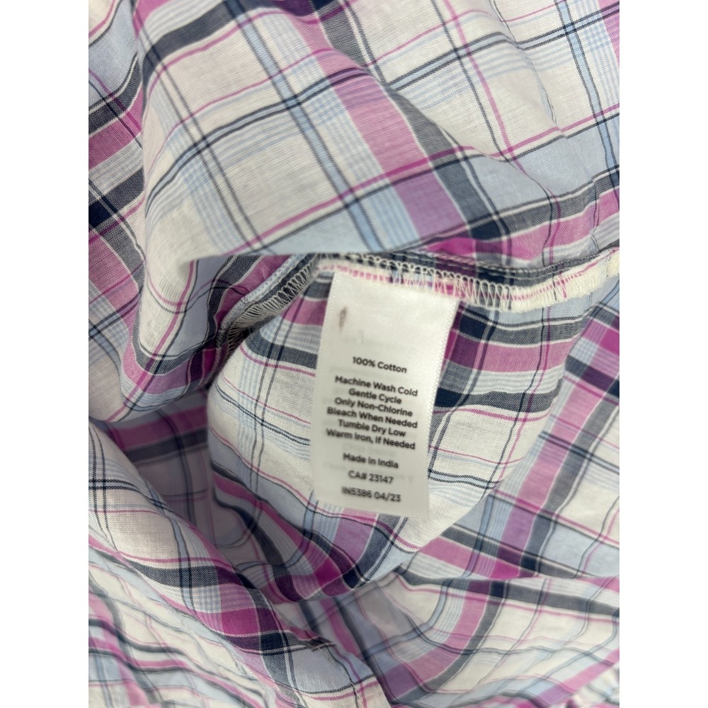 Talbots Blouse M Blue Purple Plaid 100% Cotton Peasant Popover Preppy - Picture 4 of 7